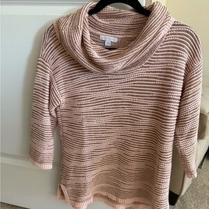 Striped Cowl Neck Sweater - Pink and Cream